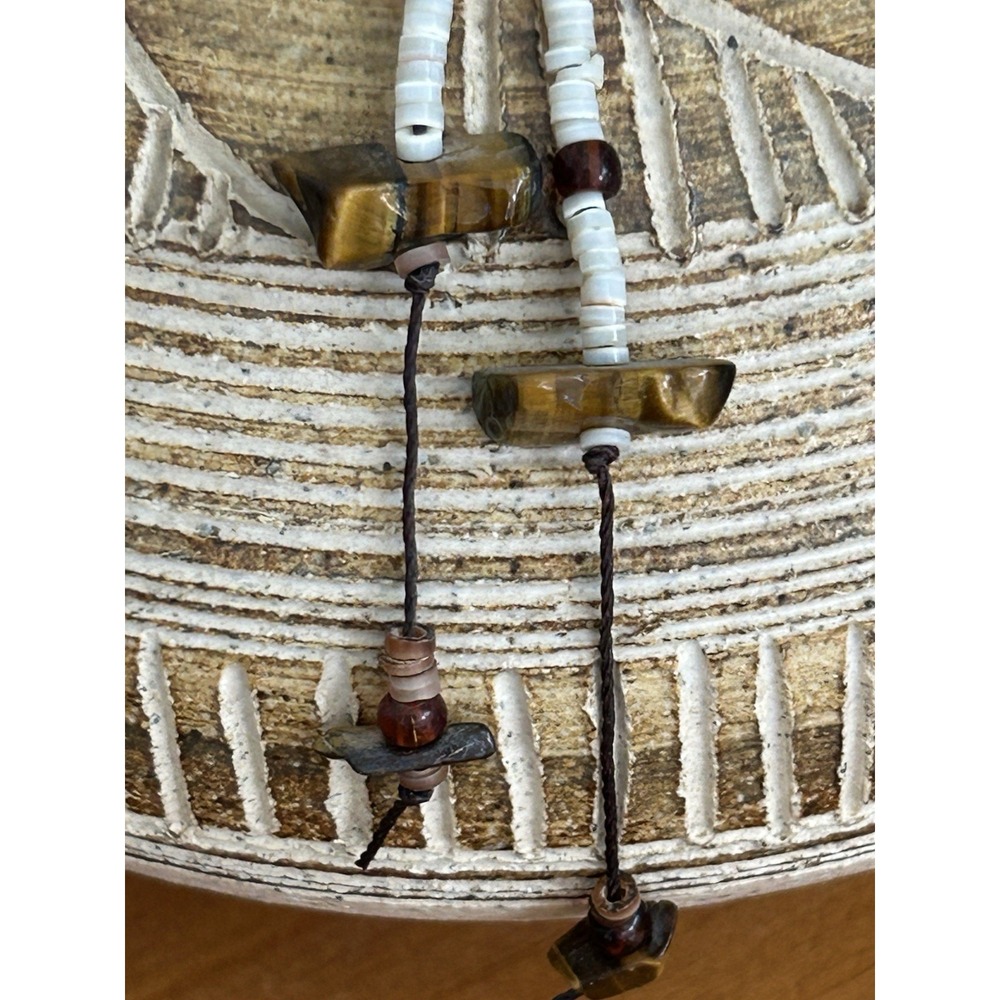 Studio Pottery Vase Stone And Beaded Accent Tassels Signed by Artist - Picture 8 of 8